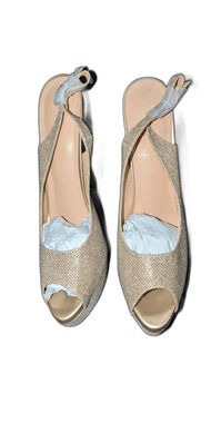 Women's Merumote Gold Glitter Platform Slingback Stiletto Heels – Size 9.5